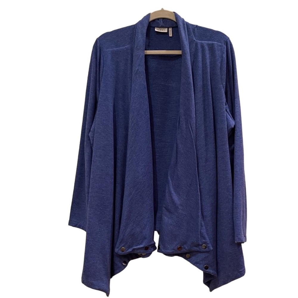 LOGO By Lori Goldstein Draped Throw Cardigan With Stud Detail. Blue Size 2X